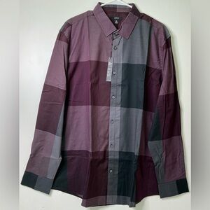 Alfani Mens Woven Plaid Classic Fit Long Sleeve Button Down Shirt Port Purple XL